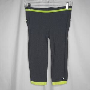 GapFit Women's Capri Leggings Charcoal Heather Neon Yellow Trim XS